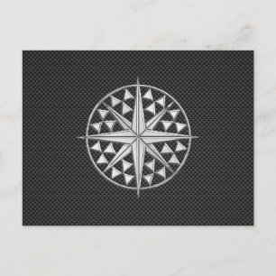 Chrome Like Nautical Star Compass on Carbon Fibre Postcard