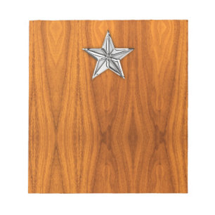Chrome Like Nautical Star on Teak Veneer Notepad