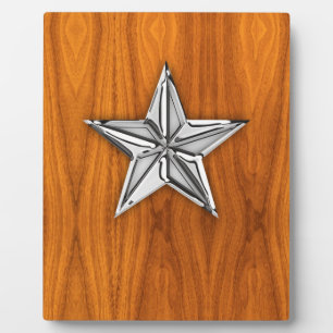Chrome Like Nautical Star on Teak Veneer Plaque