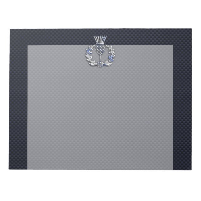 Chrome like on Carbon Fiber Print Scottish Thistle Notepad (Front)