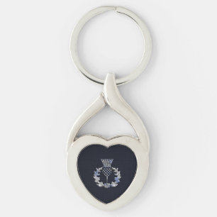 Chrome like on Carbon Fibre Print Scottish Thistle Key Ring