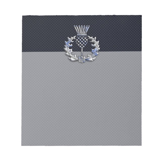 Chrome like on Carbon Fibre Print Scottish Thistle Notepad (Front)