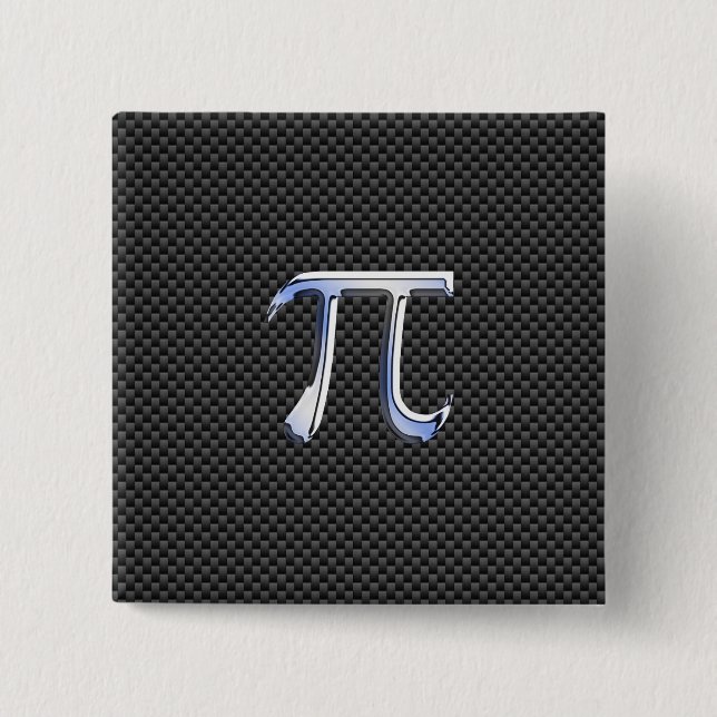 Chrome Like Pi Symbol in Carbon Fibre Style 15 Cm Square Badge (Front)