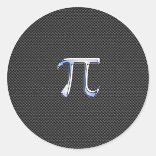 Chrome Like Pi Symbol on Carbon Fibre Print Classic Round Sticker