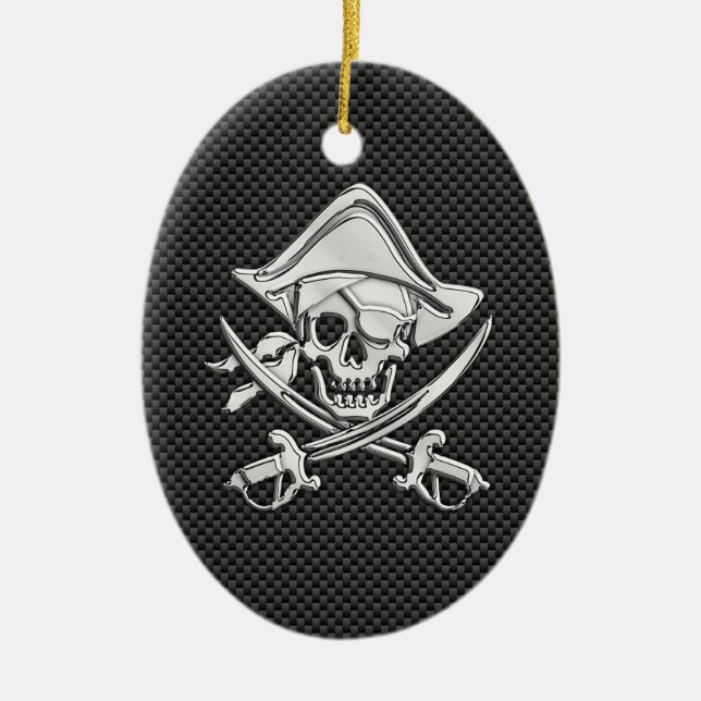 Chrome Like Pirate on Black Carbon Fibre Ceramic Tree Decoration (Front)