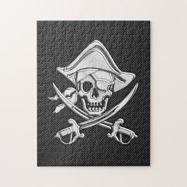 Chrome Like Pirate on Black Carbon Fibre Jigsaw Puzzle (Vertical)