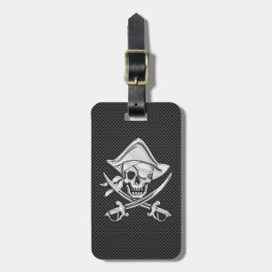 Chrome Like Pirate on Black Carbon Fibre Luggage Tag