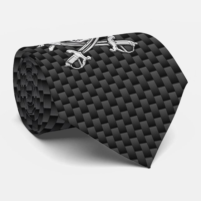 Chrome like Pirate on Carbon Fibre style print Tie (Rolled)