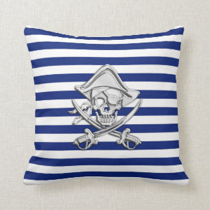 Chrome Like Pirate on Nautical Stripes Cushion