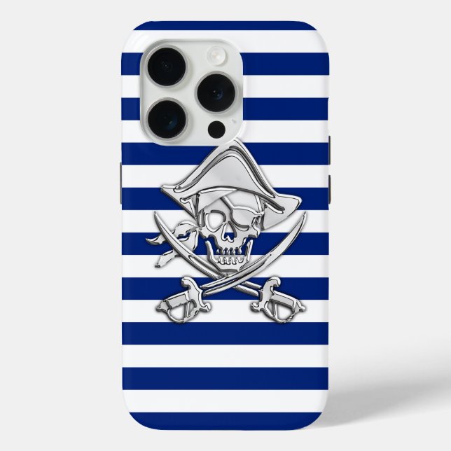 Chrome Like Pirate on Nautical Stripes Decor Case-Mate iPhone Case (Back)