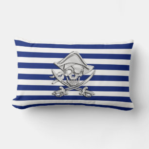 Chrome Like Pirate on Nautical Stripes Lumbar Cushion