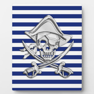 Chrome Like Pirate on Navy Stripes Plaque