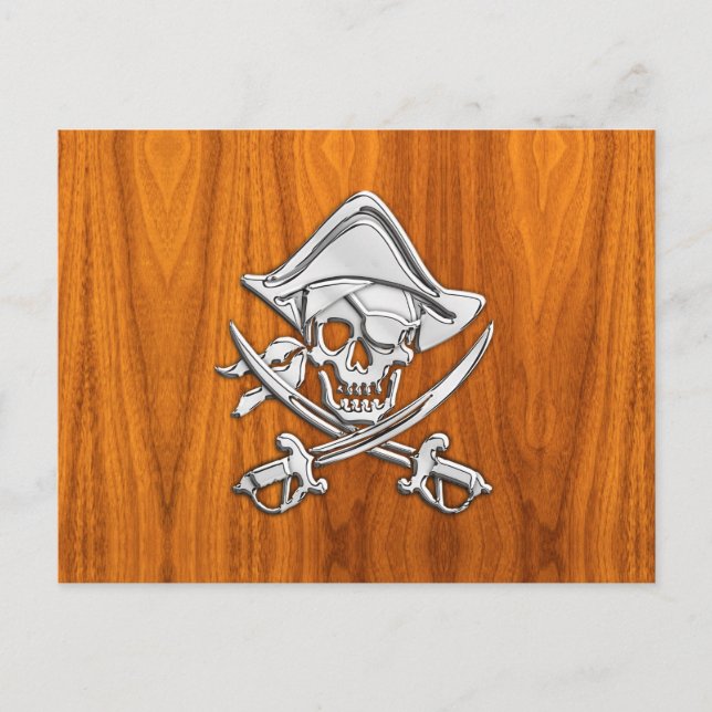 Chrome Like Pirate on Teak Veneer Postcard (Front)