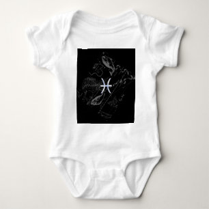 Chrome like Pisces Zodiac Sign on Black Hevelius Baby Bodysuit