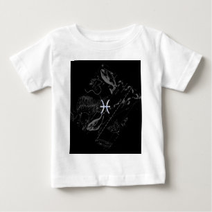 Chrome like Pisces Zodiac Sign on Black Hevelius Baby T-Shirt