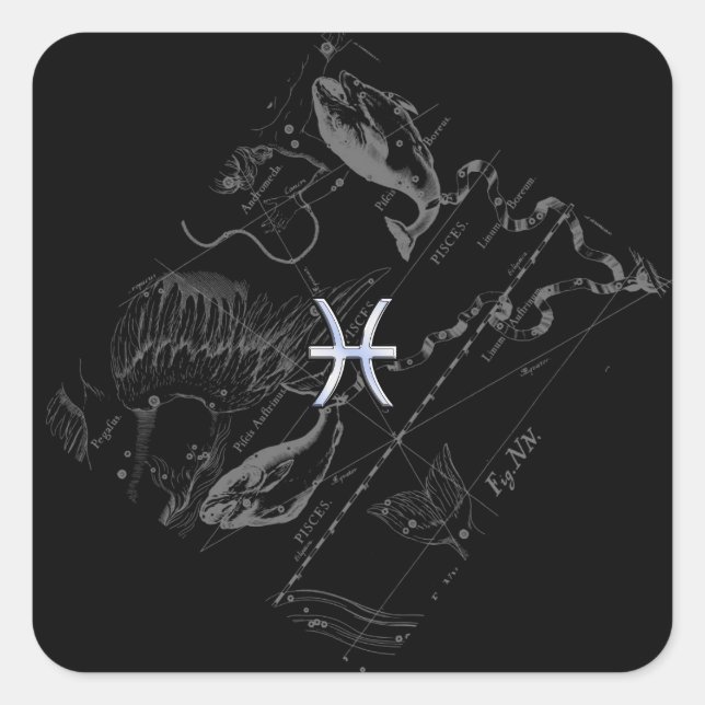 Chrome like Pisces Zodiac Sign on Hevelius 1690 Square Sticker (Front)