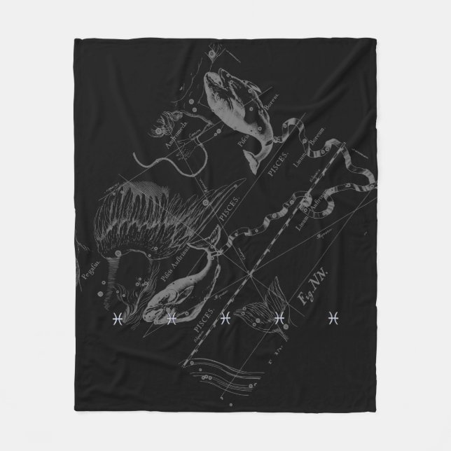 Chrome like Pisces Zodiac Sign on Hevelius Fleece Blanket (Front)