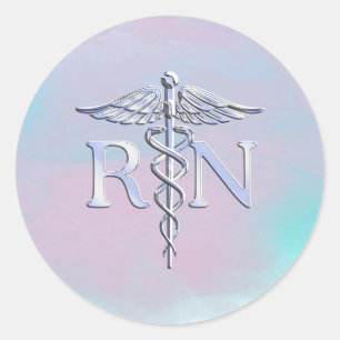 Chrome Like RN Caduceus in Mother Pearl Style Classic Round Sticker