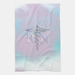 Chrome Like RN Caduceus in Mother Pearl Style Tea Towel