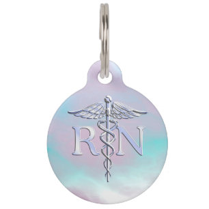 Chrome Like RN Caduceus Medical Mother Pearl Pet Tag