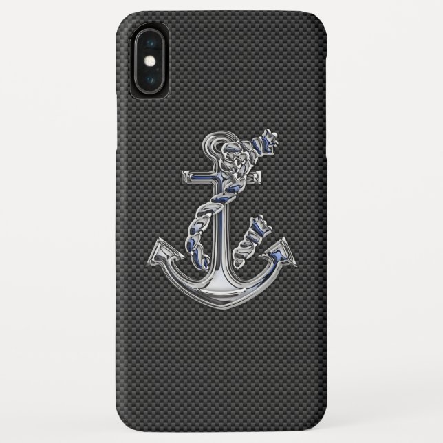 Chrome Like Rope Anchor Blue on Carbon Fibre Case-Mate iPhone Case (Back)