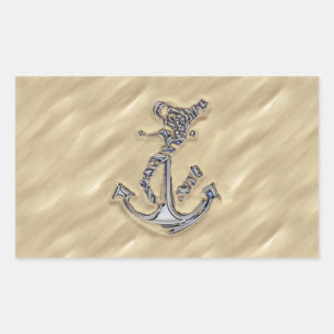 Chrome Like Rope Anchor in the Sand Rectangular Sticker