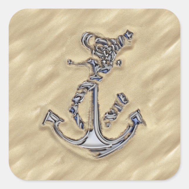 Chrome Like Rope Anchor in the Sand Square Sticker (Front)