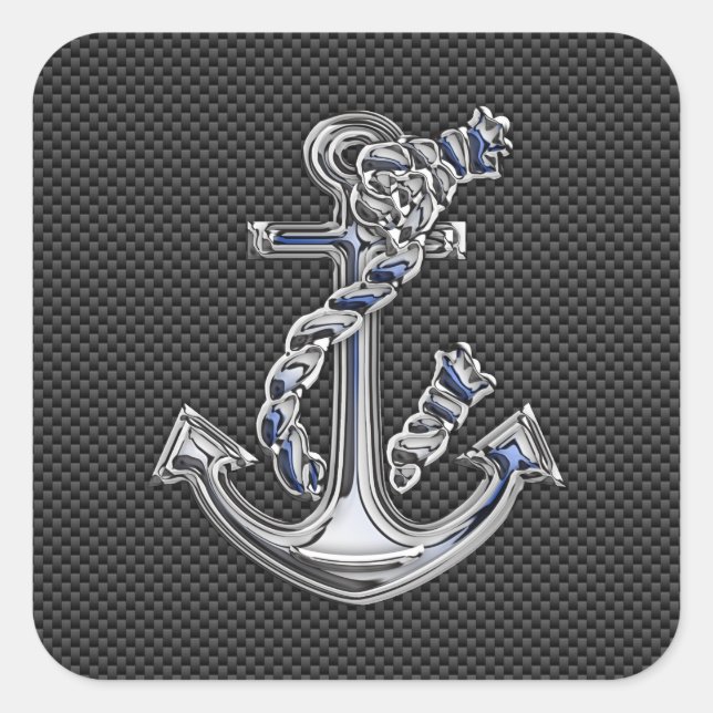 Chrome Like Rope Anchor on Carbon Fiber Square Sticker (Front)
