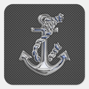 Chrome Like Rope Anchor on Carbon Fibre Square Sticker