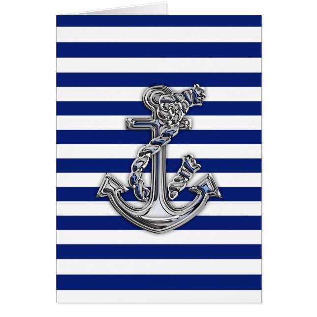 Chrome Like Rope Anchor on Nautical Stripes (Front)