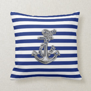 Chrome Like Rope Anchor on Nautical Stripes Cushion