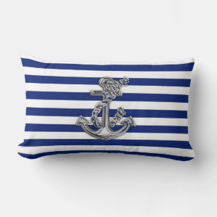 Chrome Like Rope Anchor on Nautical Stripes Lumbar Cushion