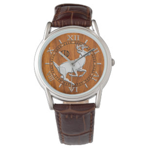 Chrome Like Running Deer Fine Teak Print Monogram Watch
