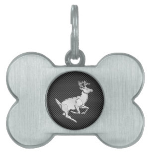 Chrome Like Running Deer on Carbon Fibre Print Pet ID Tag