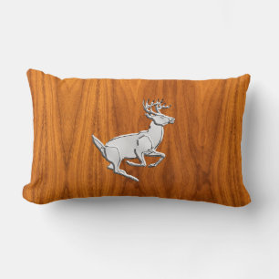 Chrome Like Running Deer on Fine Teak Print Lumbar Cushion