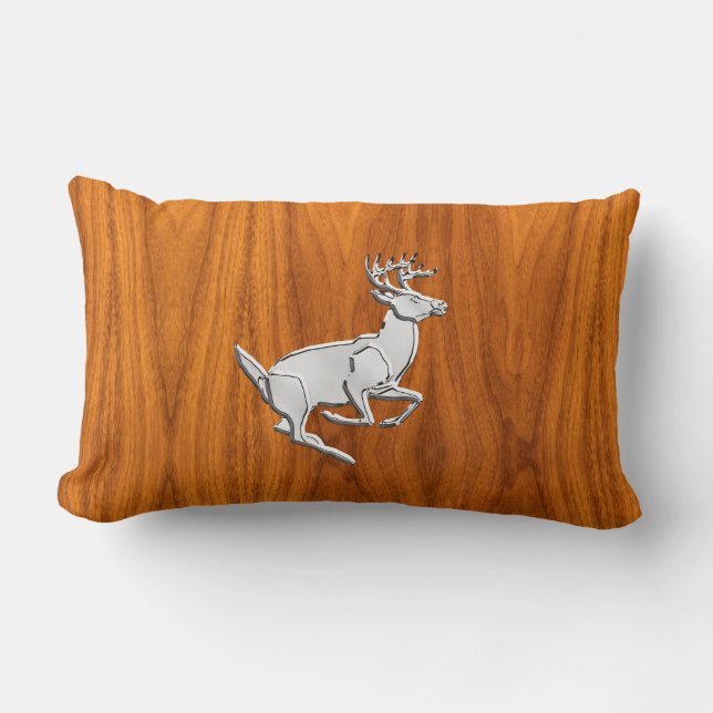 Chrome Like Running Deer on Fine Teak Print Lumbar Cushion (Front)
