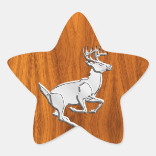 Chrome Like Running Deer on Fine Teak Print Star Sticker