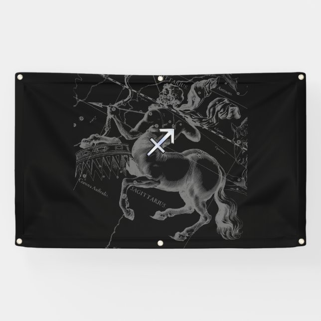 Chrome Like Sagittarius Sign on Black Hevelius (Horizontal)