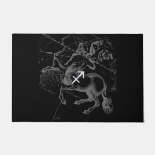 Chrome Like Sagittarius Sign on Black Hevelius Doormat