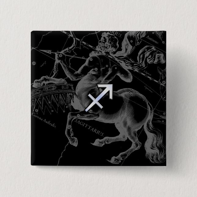 Chrome Like Sagittarius Zodiac Sign Hevelius Decor 15 Cm Square Badge (Front)