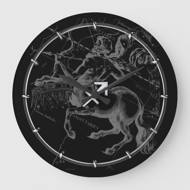 Chrome Like Sagittarius Zodiac Sign Hevelius Decor Large Clock (Front)