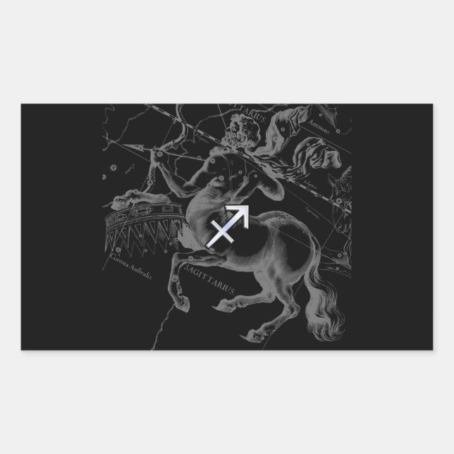 Chrome Like Sagittarius Zodiac Sign Hevelius Decor Rectangular Sticker (Front)