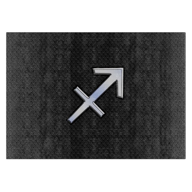 Chrome Like Sagittarius Zodiac Sign on Black Cutting Board (Front)
