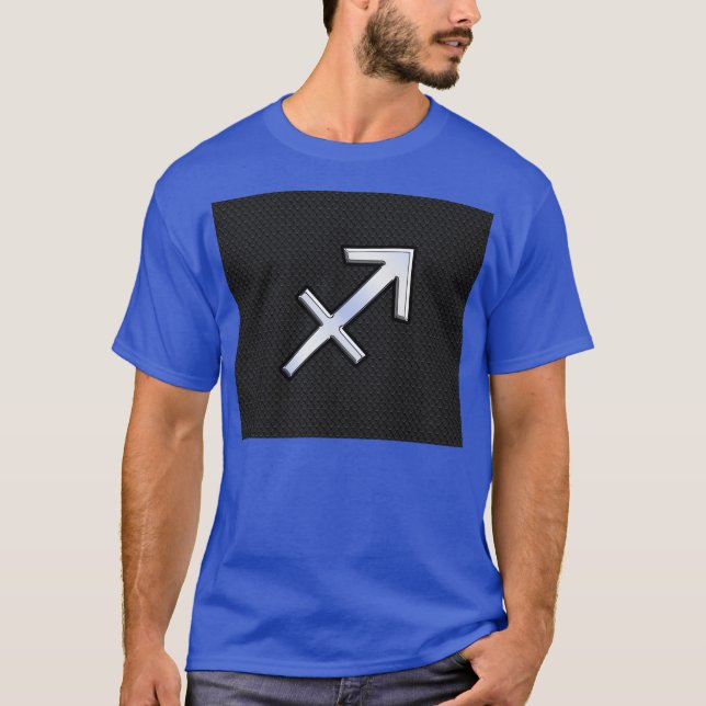 Chrome Like Sagittarius Zodiac Sign on Black T-Shirt (Front)