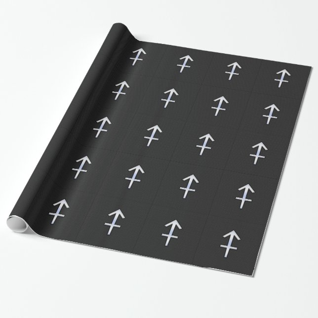 Chrome Like Sagittarius Zodiac Sign on Black Wrapping Paper (Unrolled)