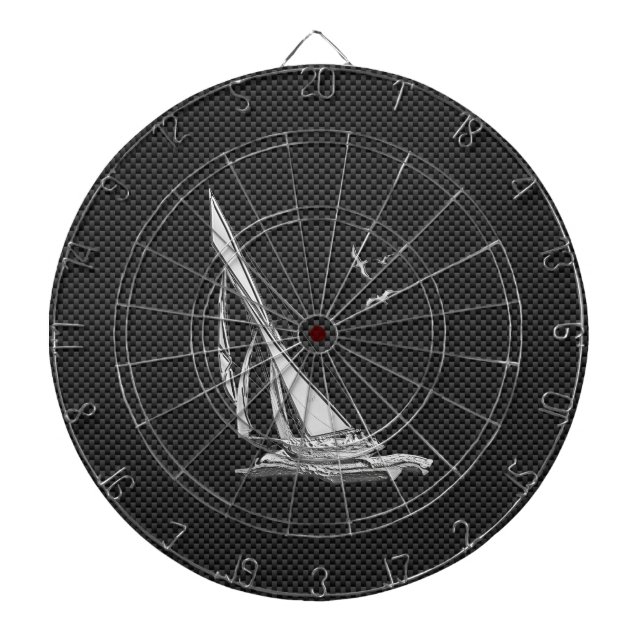 Chrome Like Sailboat on Carbon Fiber Dartboard (Front)