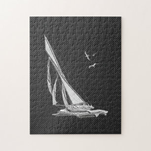 Chrome Like Sailboat on Carbon Fibre Jigsaw Puzzle