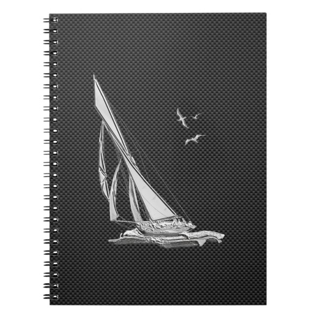 Chrome Like Sailboat on Carbon Fibre Notebook (Front)