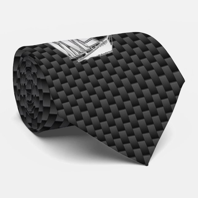 Chrome like Sailboat on Carbon Fibre style print Tie (Rolled)