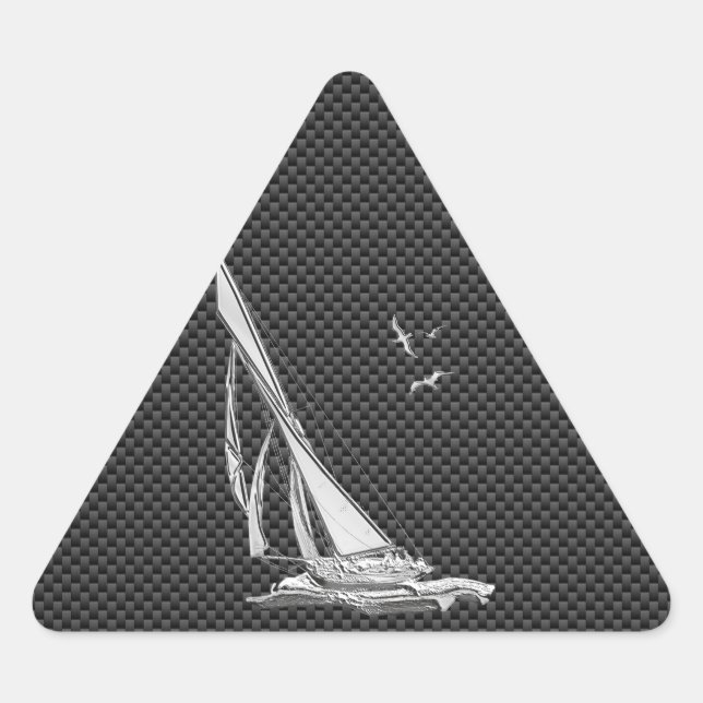 Chrome Like Sailboat on Carbon Fibre Triangle Sticker (Front)